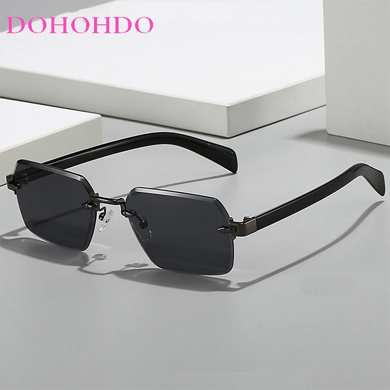 

Fashion Square Sunglasses Men Retro Brand Designer Luxury Rimless Sun Glasses Shades Cutting Lens Ladies Frameless Eyeglasses