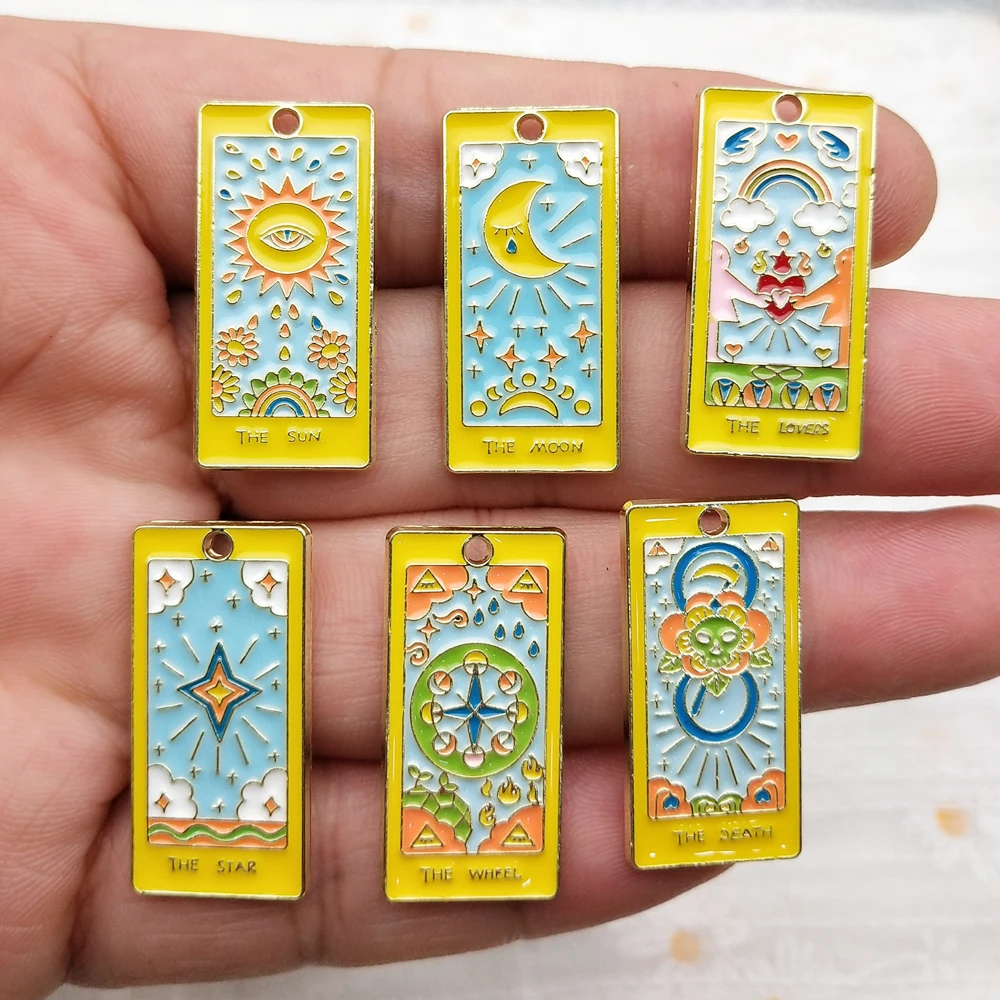 10pcs Sun Moon Tarot Charm for Jewelry Making Enamel Necklace Keychain Phone Pendant Diy Accessories Alloy Metal Gold Plated