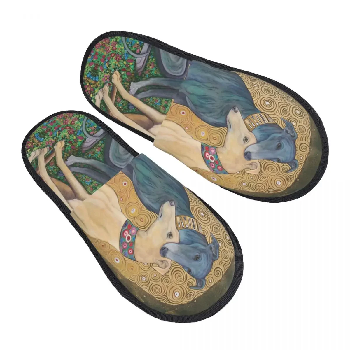 Gustav Klimt Greyhound Dog Art House Slippers Women Soft Memory Foam Whippet Sihthound Dog Slip On Hotel Slipper Shoes