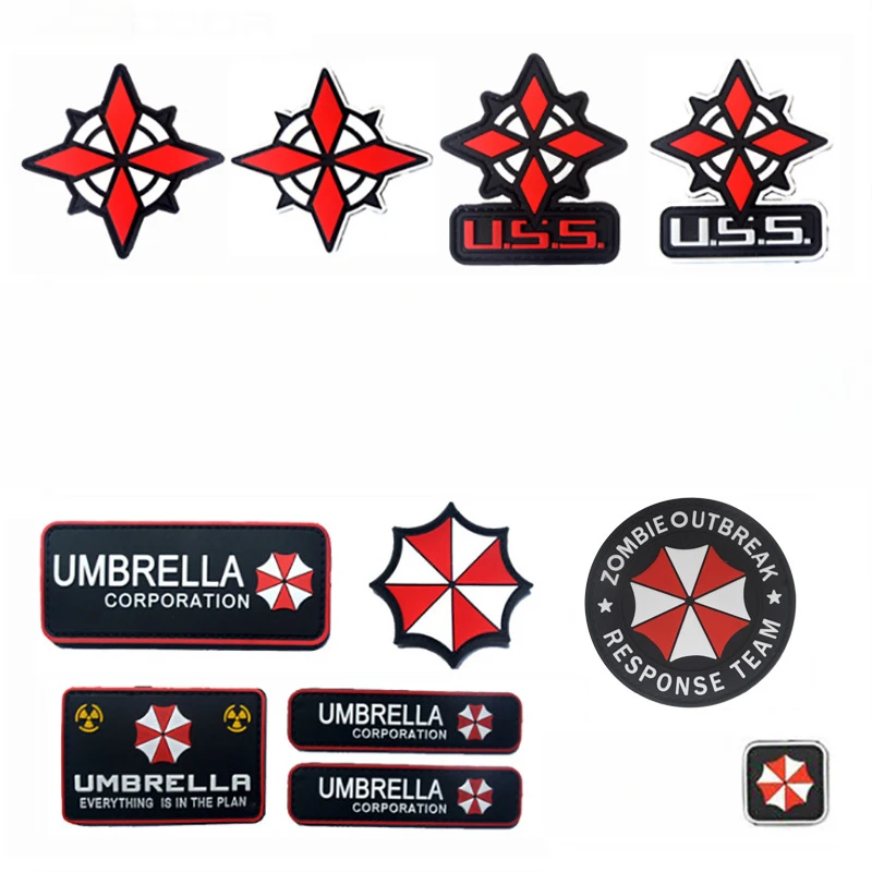 Umbrella Logo PVC Hook&loop Patch Biohazard Alert Sign Rubber Badge with Hook Backing USS Tactical Emblem Zombie Game Ornaments