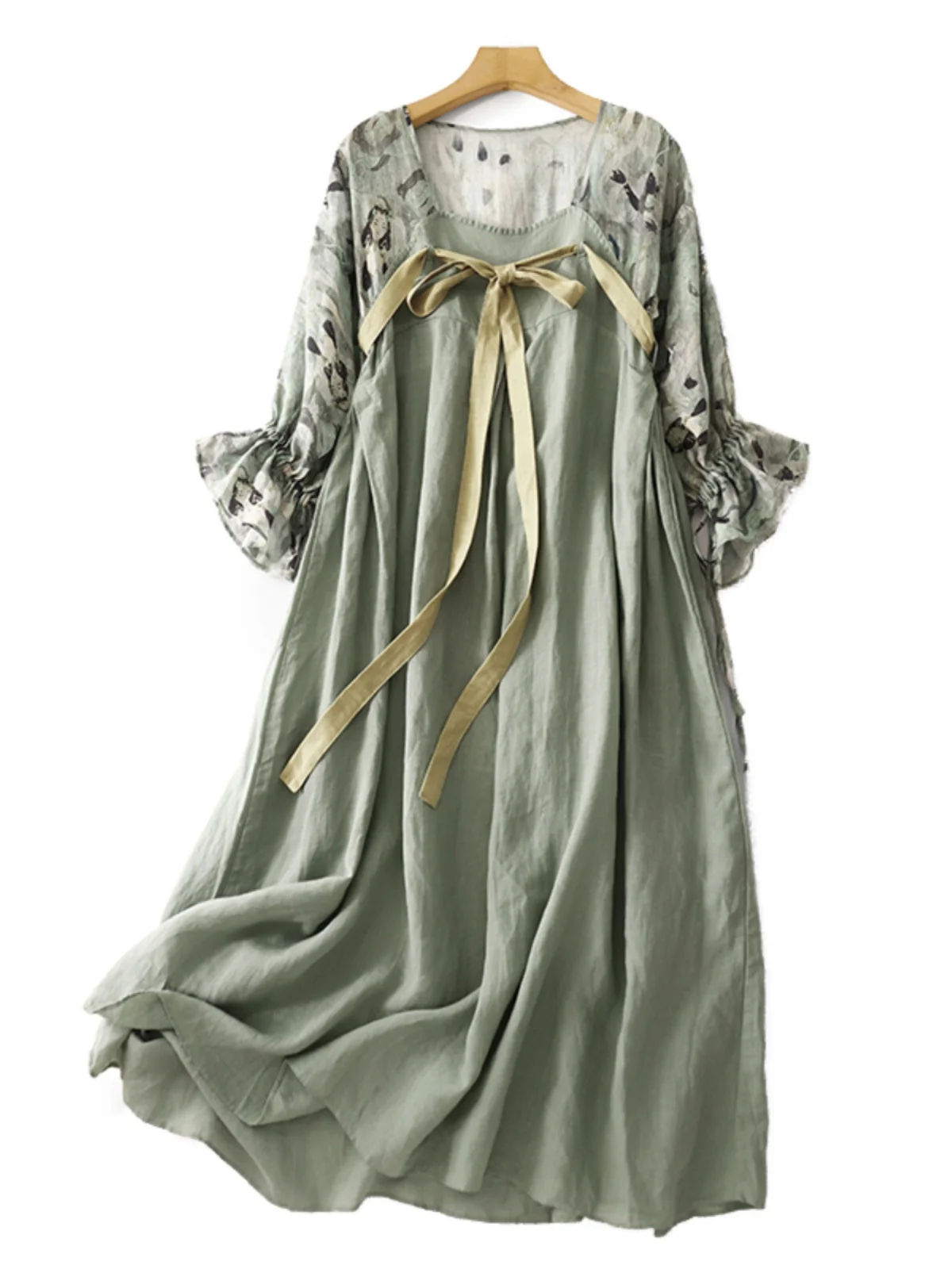 Ele 伝統的な中国風プリント マキシ丈スカート レディース 夏用 レギュラーウェア 新作 スレ ナショナルトレンド スプライシング フローティングロングスカート