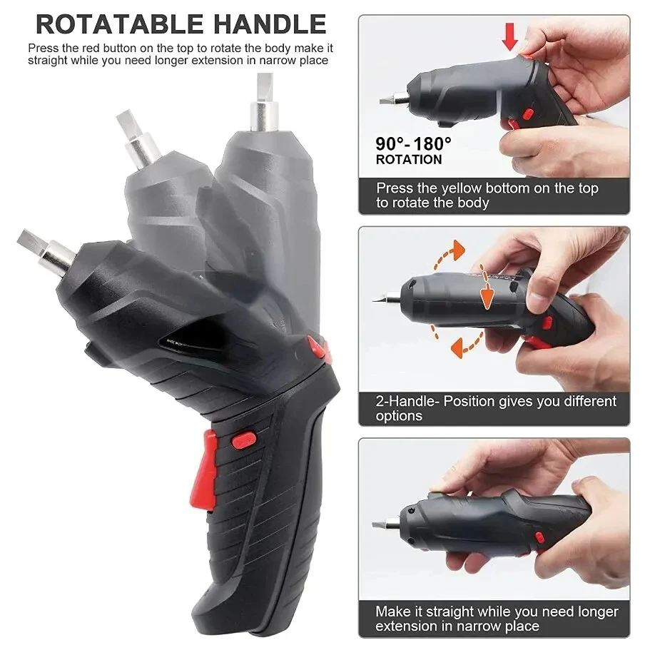 Chave de Fenda Elétrica Portátil Sem Fio com Bateria de 1800mAh |   Conjunto de Ferramentas Elétricas para Manutenção Doméstica com 47 Peças 3.6V