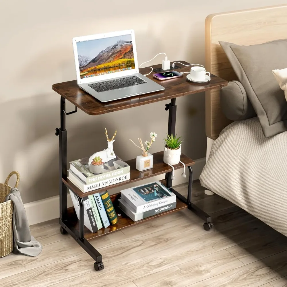 مكتب دوار محمول من كارل هوم 31.5 مع ميزة قابلة للتعديل للارتفاع للاستخدام الدائم، مكتب على عجلات مع منفذين تيار متردد و3 USB #2