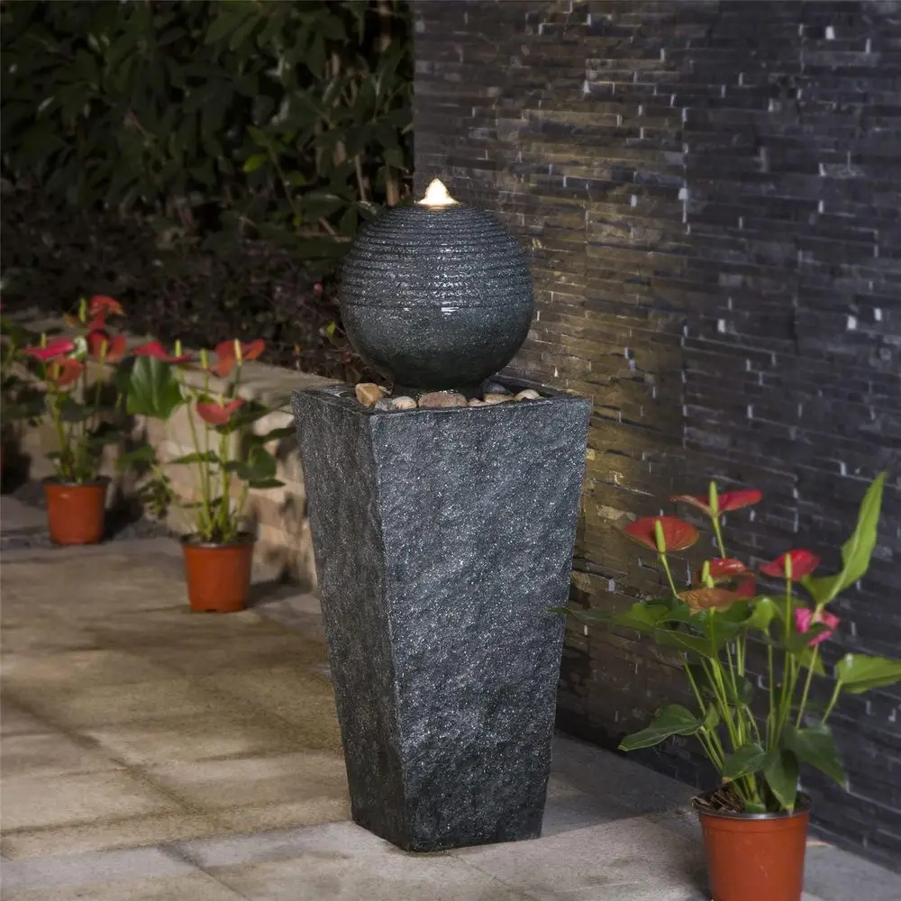 

Outdoor Water ountain with LED Light, Decorative Sphere Pedestal Outdoor ountain with Submersible Pump, Vintage Waterall ountain
