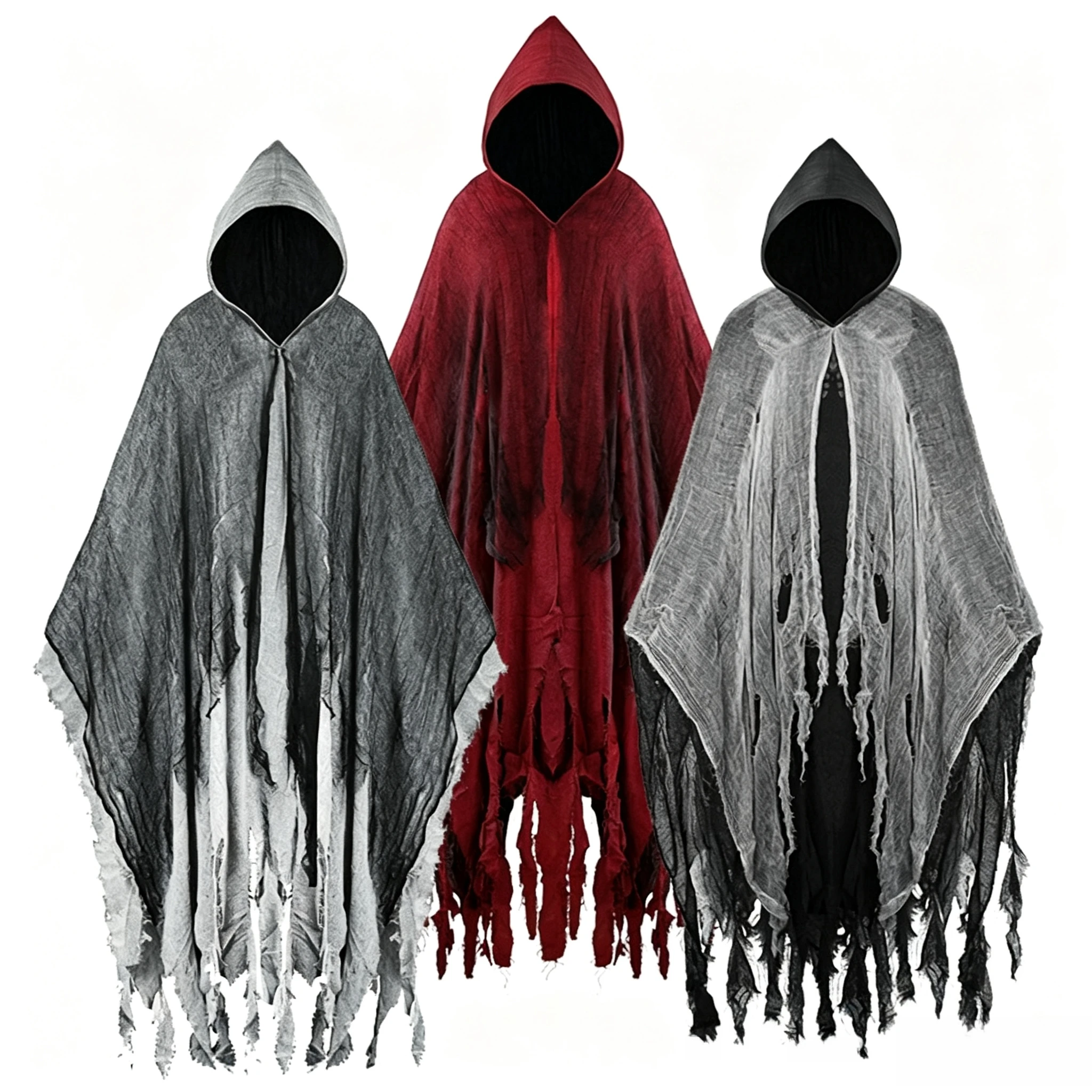 Halloween-Kapuzenumhang für Erwachsene, zerrissener Gaze-Umhang, Geister-Reaper-Kostüm, Unisex-Cosplay-Outfit für Party, Bühne, Maskerade – Detail 5