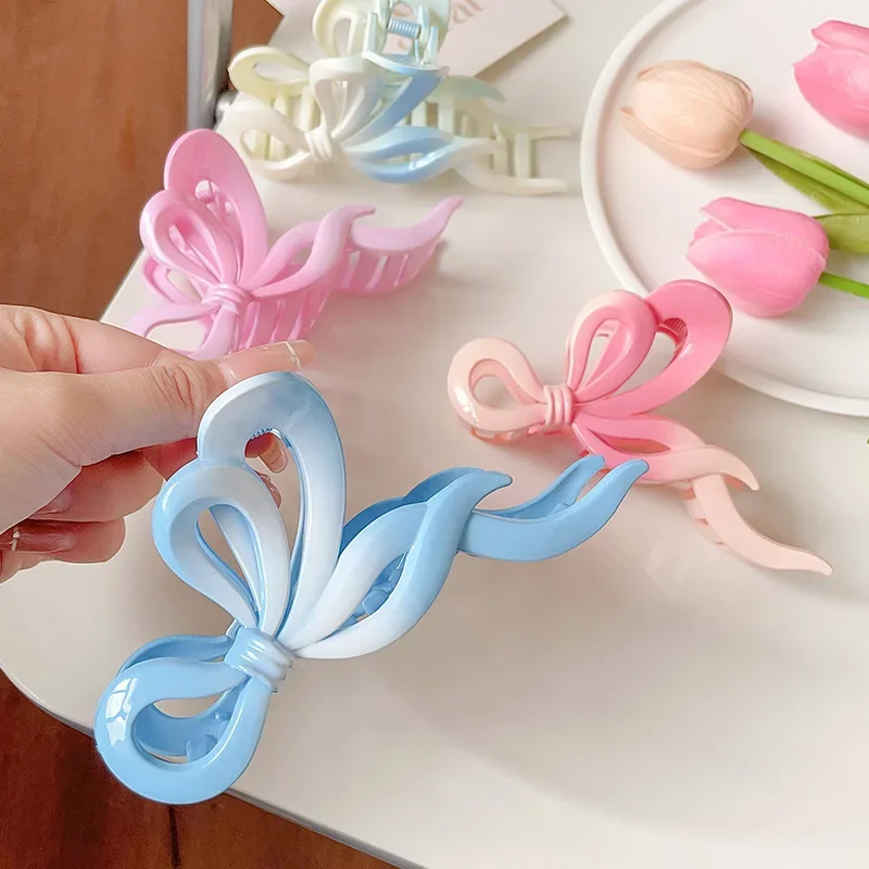 

New Gradient Bow Ribbon Hair Claw Clip Hollow Sweet Cool Girl Hair Clips Shark Grab Clip Hairpin for Women's Hair Accessory