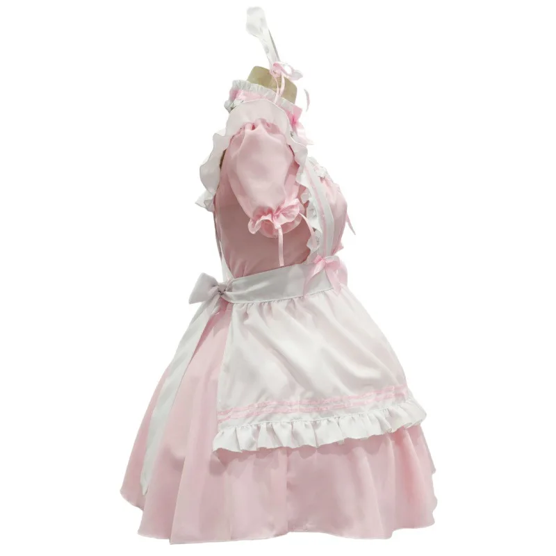 Japanese Style Women's Pink Maid Costume Cute Lolita Maid Costumes Girls Role Playing Dresswith Apron Outfit