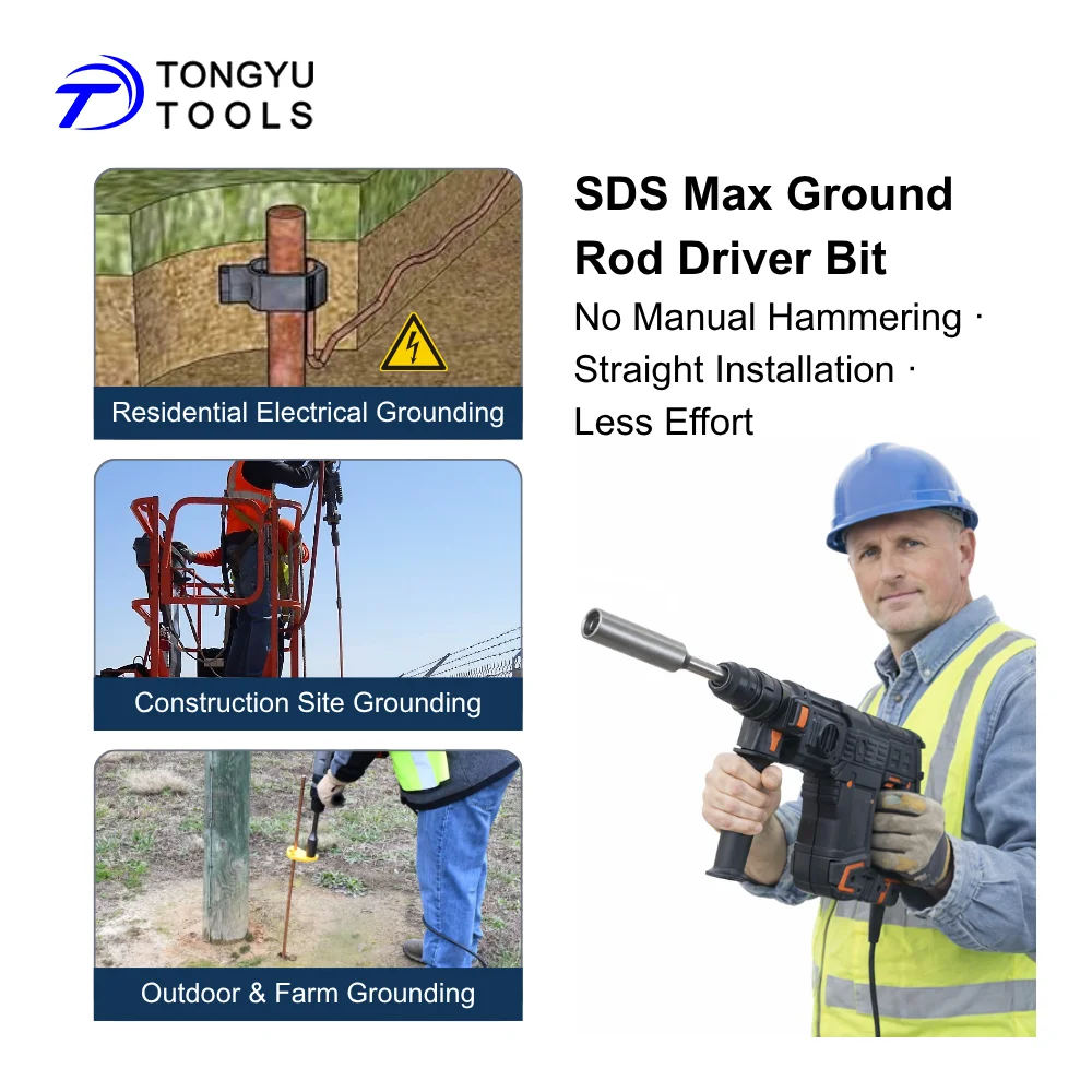 SDS Max Erdungsstab-Einsteckbit für 25mm, 3/4, 5/8, 1/2 Zoll Erdungsstangen, Erdungsstangen-Installationswerkzeug für Bohrhammer – Detail 3
