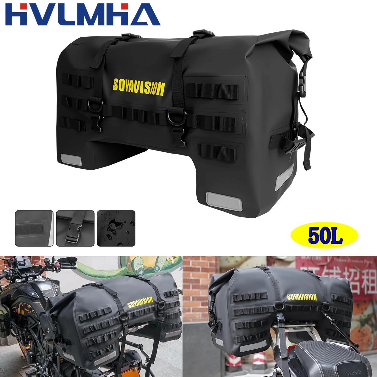

Водонепроницаемая сумка на заднее сиденье мотоцикла, дорожная сумка для багажа, 50 л, мотоциклетная сумка Powersports, хвостовая сумка, кофри, сумка для шлема для верховой езды