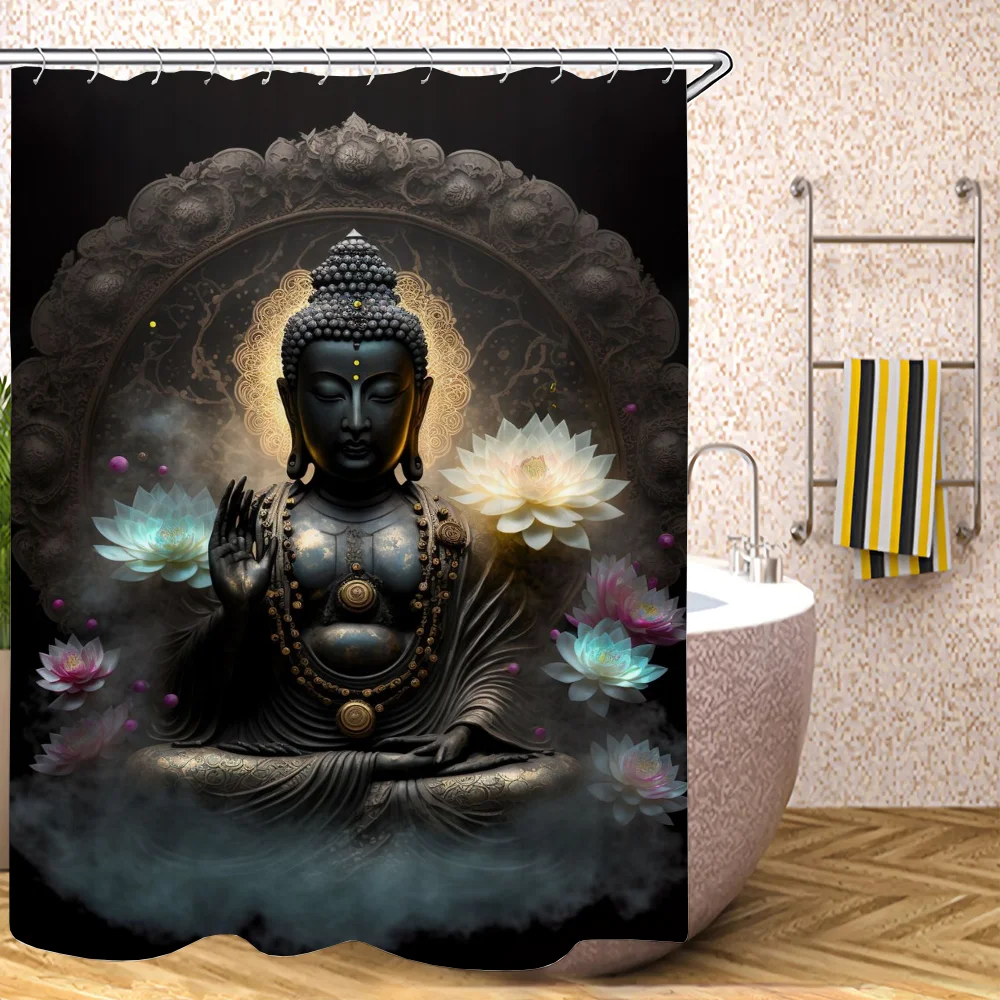 Indian Buddha shower Curtains For Bathroom showers Folding Partition Bath European Curtain Accessories Bedrooms Waterproof Set