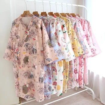 Dames Katoenen Kimono Badjas Losse Homewear Pyjama Gewaden voor Vrouwen Multi Kleuren Gedrukt Vest Slaapkleding Dames Gewaad