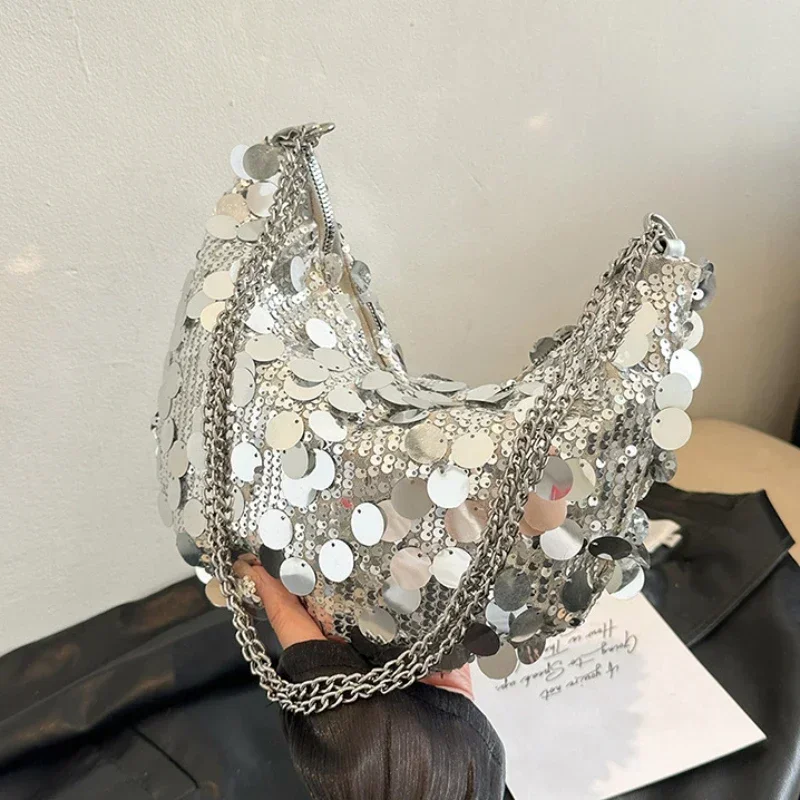 Bolso cruzado de lentejuelas con cadena coreana, bolso de mano de noche para cena, fiesta, boda, bolso de mano para mujer, bolso de hombro tipo bandolera