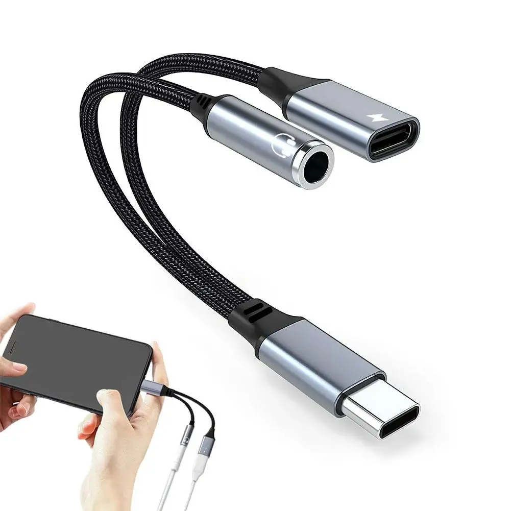 USB C OTG 充電対応 Type C OTG スプリッター、USB C - AUX マイクジャック付き、iPhone、イヤホン用PD 60W急速充電対応、C5J8