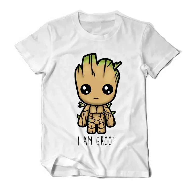 Disney Marvel Guardians of The Galaxy Groot Tree Character Groot Cute Cartoon Print Short Sleeve Round Neck Unisex T-Shirt