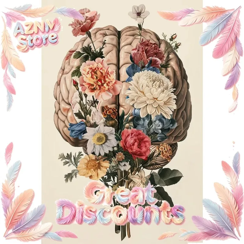 Colorful Flower Botanical Heart Poster Vintage Anatomy Human Skull Medicine Canvas Painting Wall Art Dissecting Room Home 2026