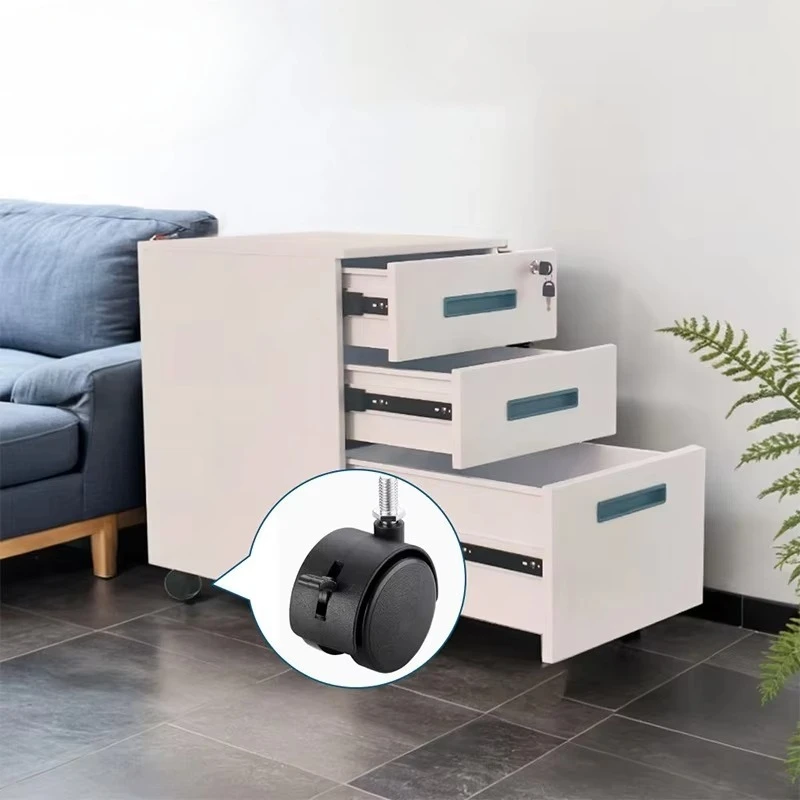 Moving bases under wheeled filing cabinets for offices, living rooms and hospital storage