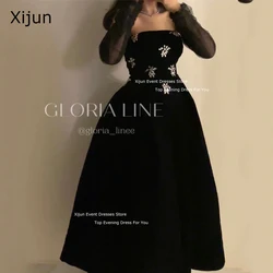 Xijun Black Velvet A-Line Evening Dresses Crystal Formal Saudi Arabric Prom Dresses Luxury Prom Gowns Party Dresses For Women