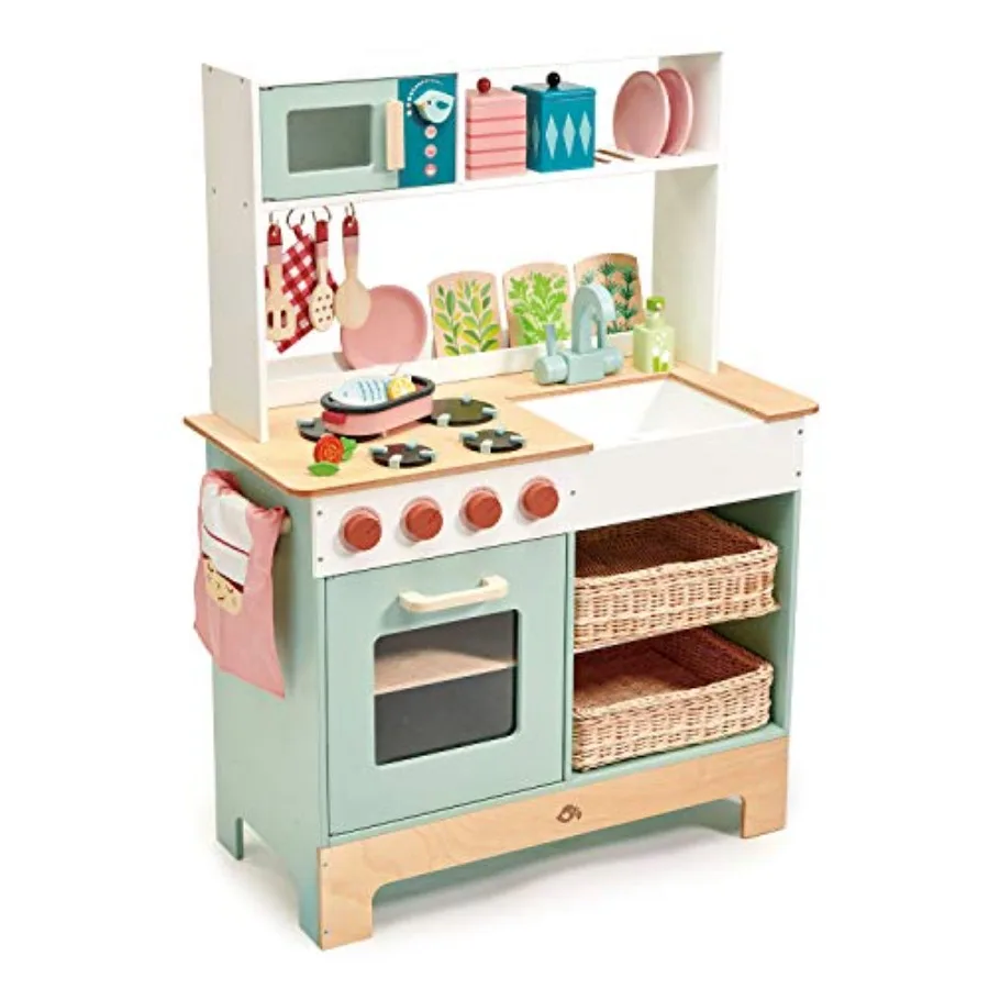 

Mini Chef Kitchen Range for home play, wood-plastic composite, pastel blue, encourages social and imaginative skills, gender-ne