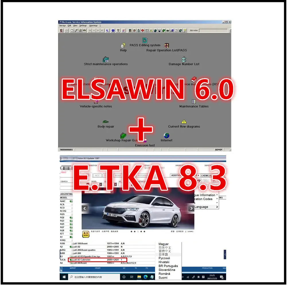 2024 Neuester Elsawin 6.0 E T/K 8.3 Elektronischer Teilekatalog Elsa Win 6.0 für V-W für A-udi Autoreparatursoftware in 250 GB Festplatte