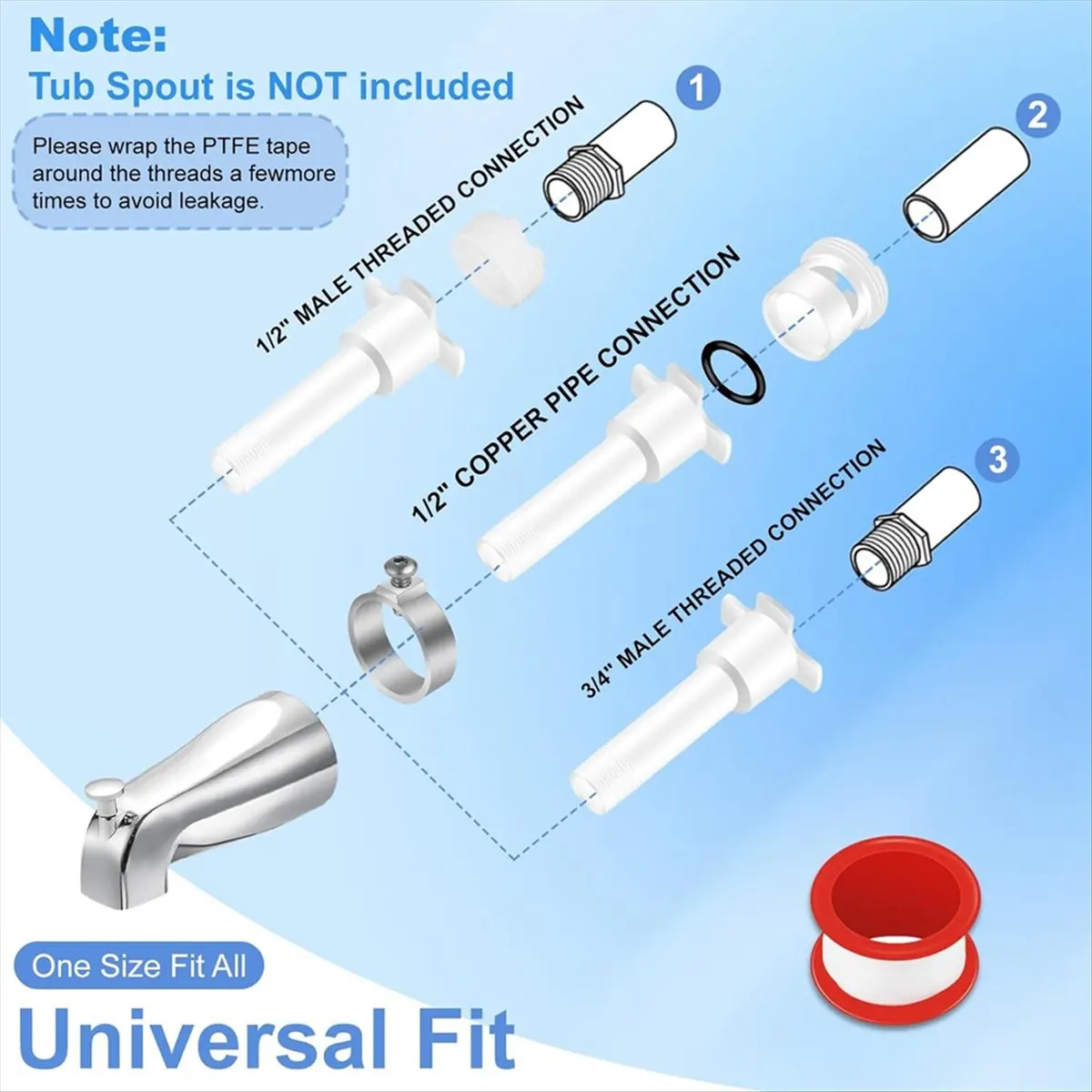 Precision Made -Tub Spout Adapter, Bathtub Faucet Spout Adapter Slip Fit for Copper, Universal Fits 1/2in Pipe, 1/2in IPS and 3/