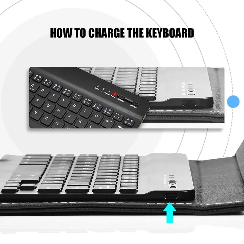 Bluetooth Mini Wireless Keyboard With PU Leather Case For Smartphone Tablet 4.5 Inch - 6.8 Inch Rechargeable Durable