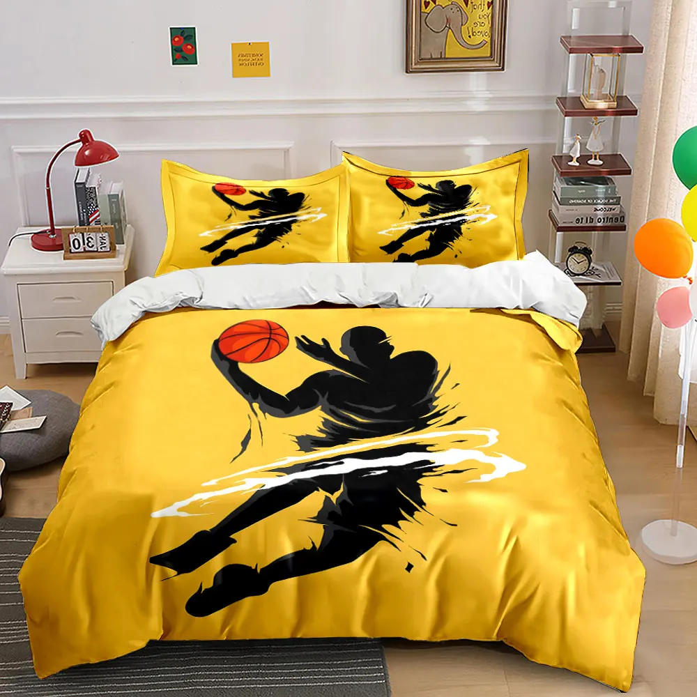 Silhouette of Cool Dunking Player Print Bedding Set 1 Duvet Cover 2 Pillowcases for Adult and Children Luxury Gift Full Size