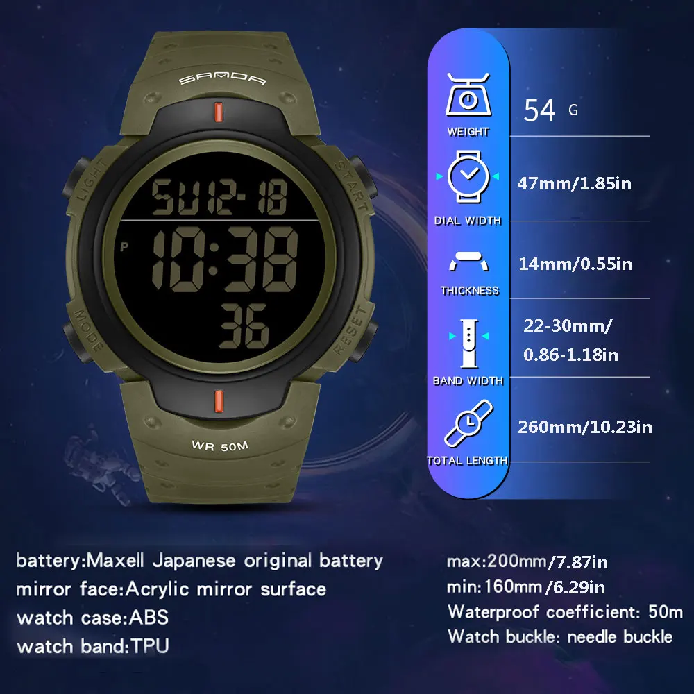 SANDA Mens Digital Outdoor Sports Watches,Men Military Watch Waterproof Luminous Stopwatch Alarm Clock,Watch For Teens Man Reloj