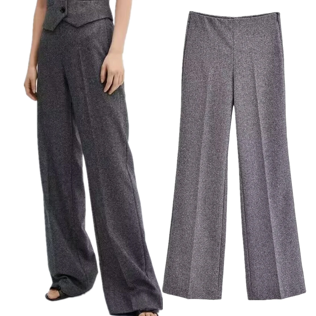 

Jenny&Dave British Trousers Women Waisted Straight High Leg Casual Fashion Women's Gray Suit Pants