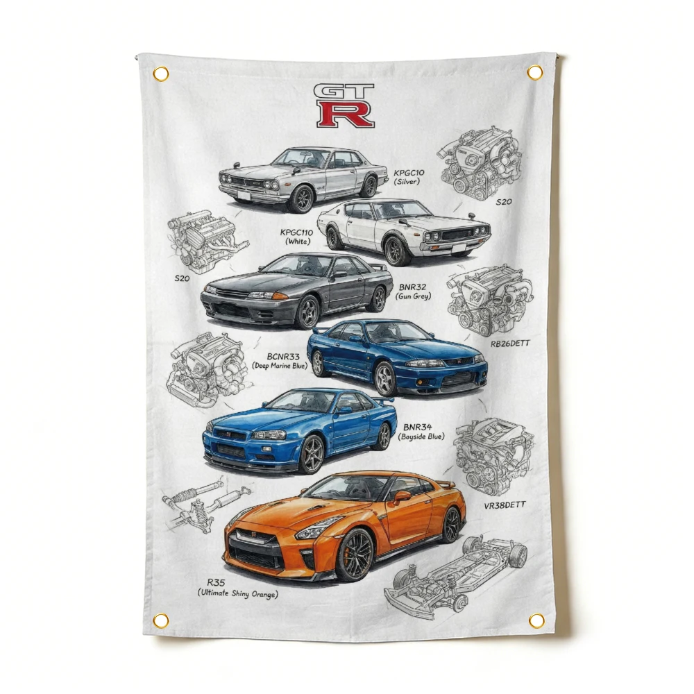 90x150cm 3x5ft Racing Car Cool Jdm G-GTR Flag Tapestry Polyester Digital Printing Banner For Garage Wall Art Out Door Decoration