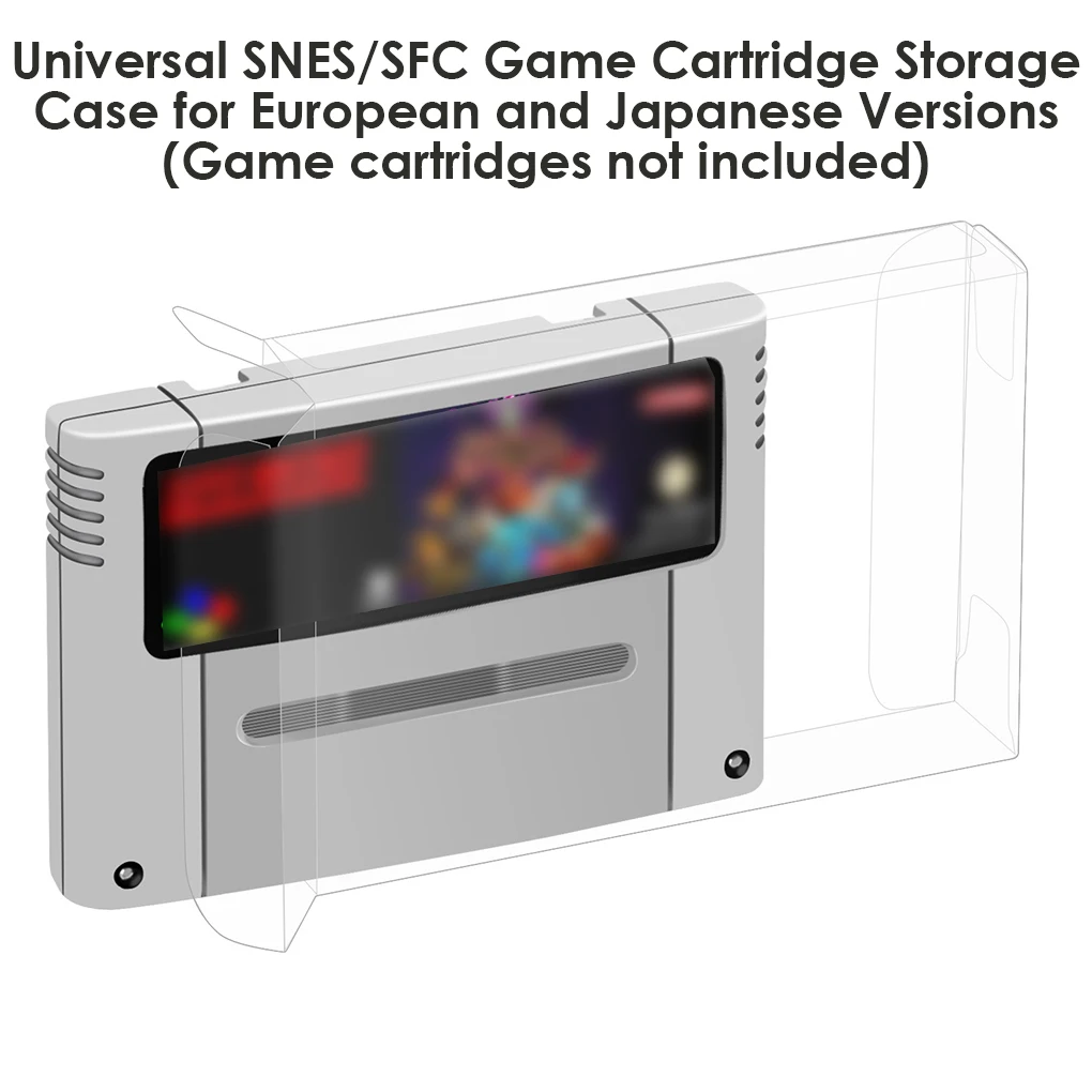 

Прозрачный пластиковый защитный чехол для картриджей SNES Super Nintendo (PAL), индивидуальный размер, пылезащитный, для хранения.