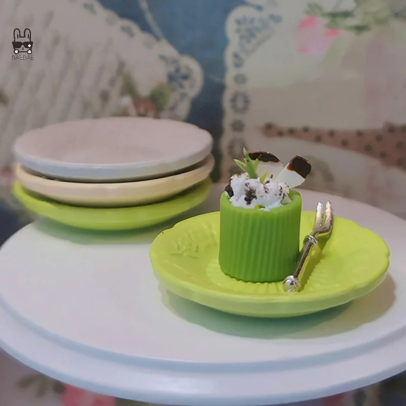 Cute Mini Miniature Circular Disc Toy Model Miniature Dollouse Kitchen Mini Patterned Dish Plate For Doll Accessories Toy