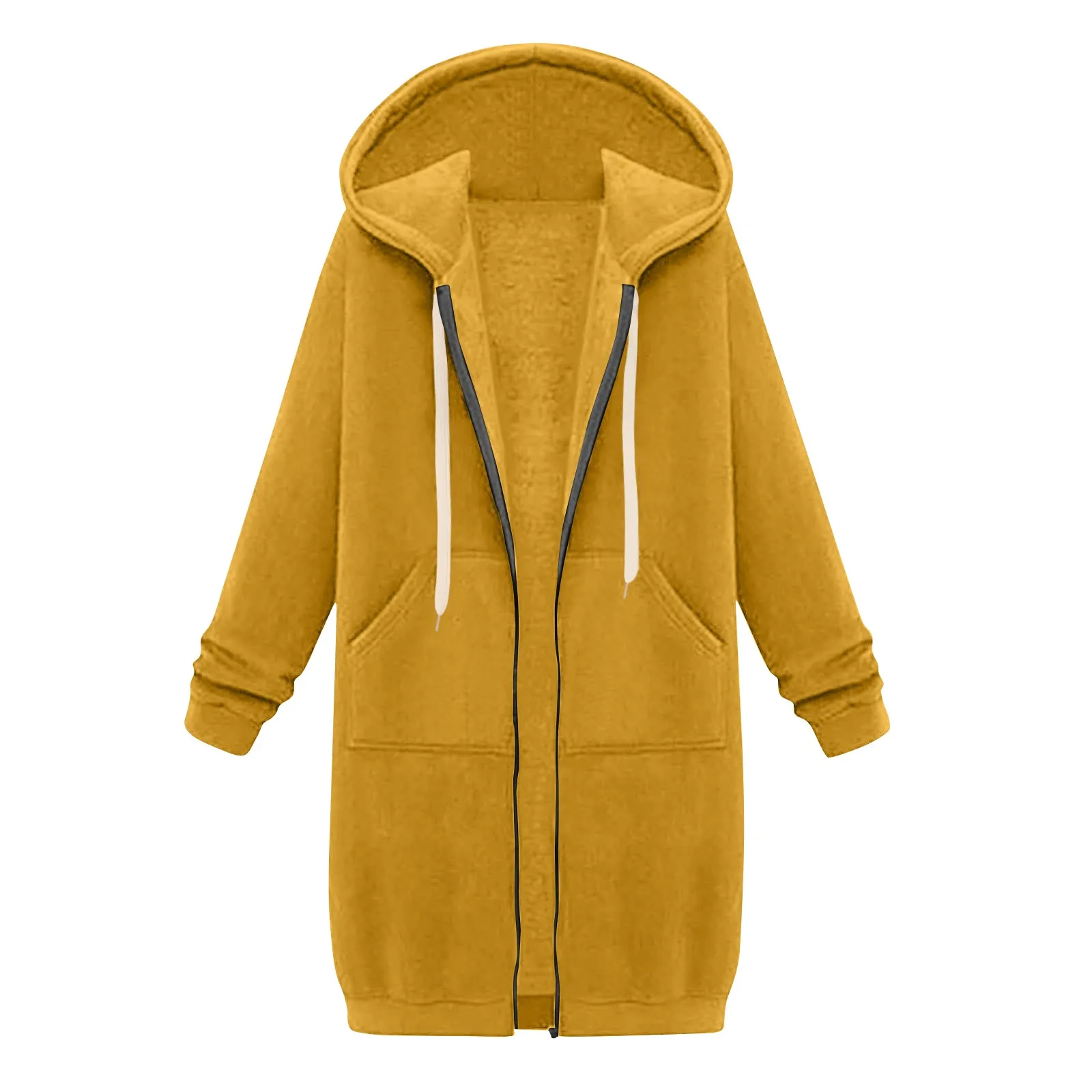 2024 Nieuwe Vrouwen Zip Up Hoodies Oversized Fleece Lange Tuniek Sweatshirts Casual Lange Mouw Herfst Hoodie Zakken Effen Jas