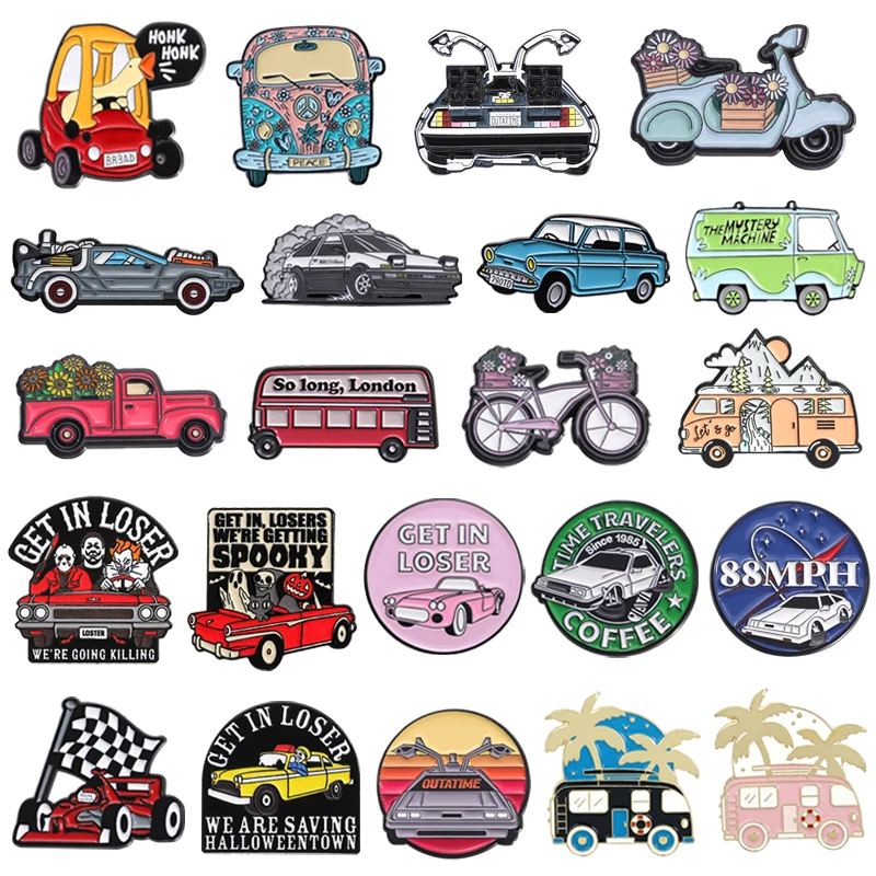 AliExpress XioMara Cartoon Vehicle Car Enamel Pins Sports Car Racing Bike Travel Bus Collection Brooches Lapel Badge Jewelry Gift For Friends
