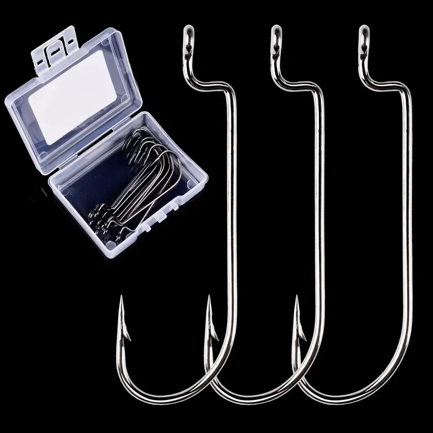 10Pcs/box Gap Worm Fishing Hook Jig Crank Offset High Carbon Steel Hook Barbed Fishhook For Soft Worm Bait Accessories