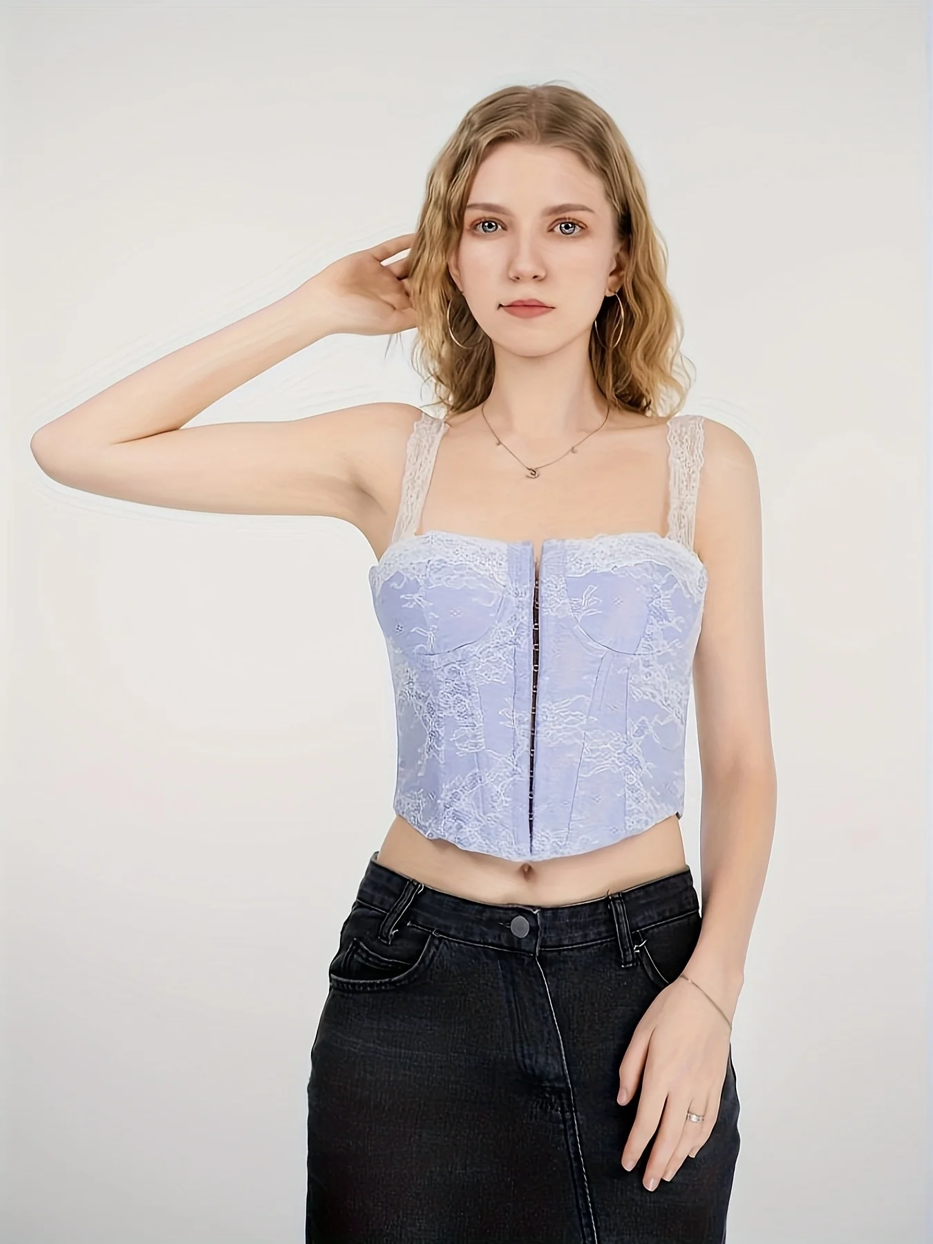 

Женский кружевной корсет с бретелькой на бретельках спереди, фиолетовый топ с подушкой на груди на шнуровке