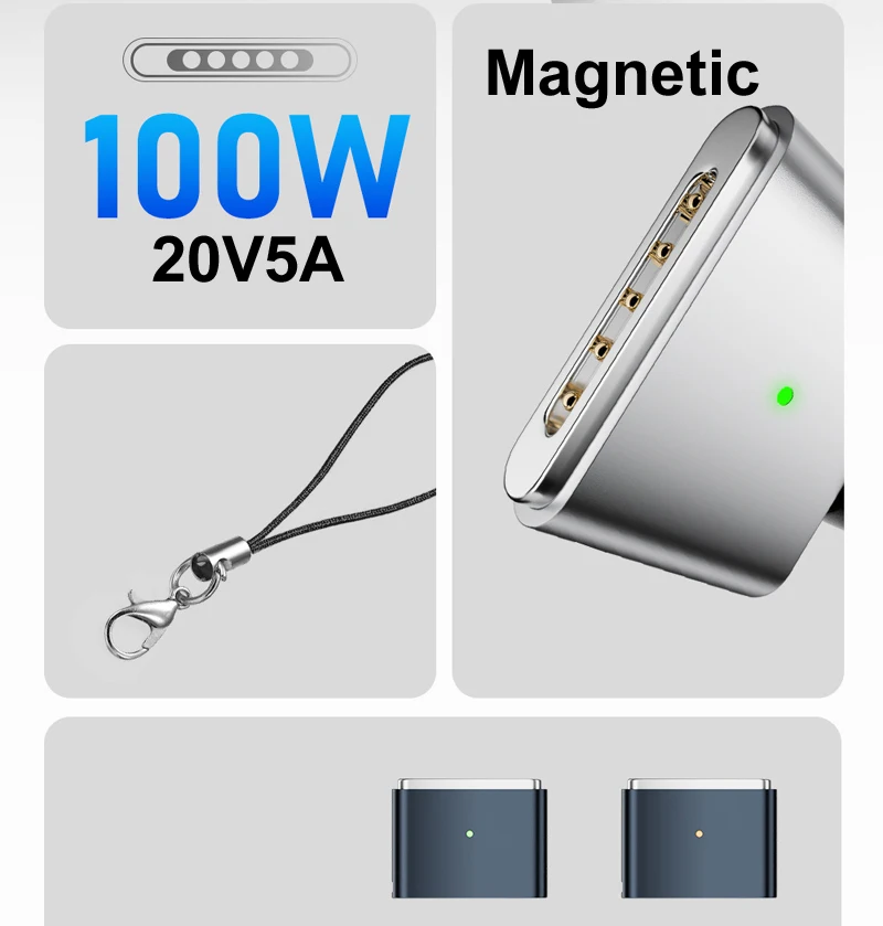 Magnetyczna ładowarka PD100W 20V 5A USB Type-C do Magsafe 3/2 do ładowania laptopów Macbook Air/Pro M1/M2/M3/M4 — zdjęcie produktu 6