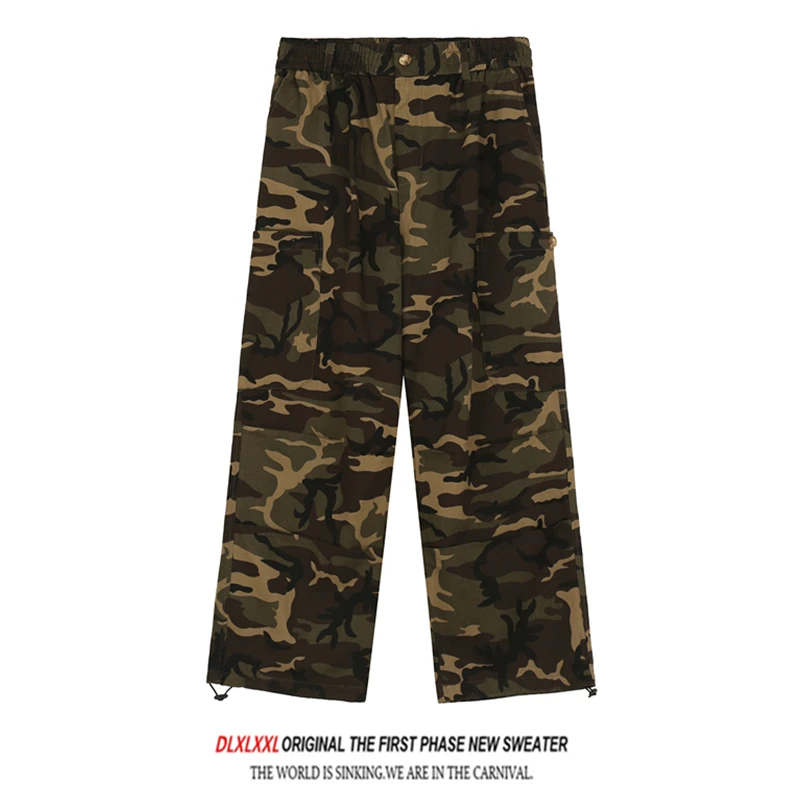 

Ретро-камуфляжные рабочие брюки свободного кроя, прямые штанины, в стиле хип-хоп, уличные, в американском стиле, повседневные брюки для мужчин и женщин