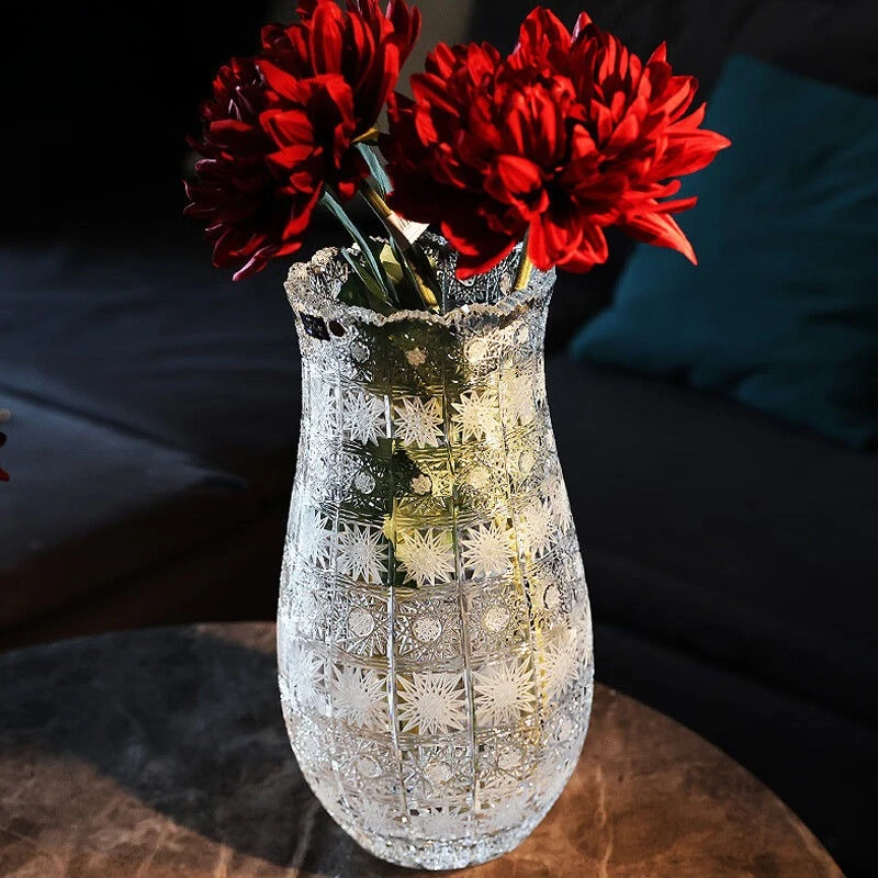 Crystal glass light luxury fine engraved vase living room coffee table