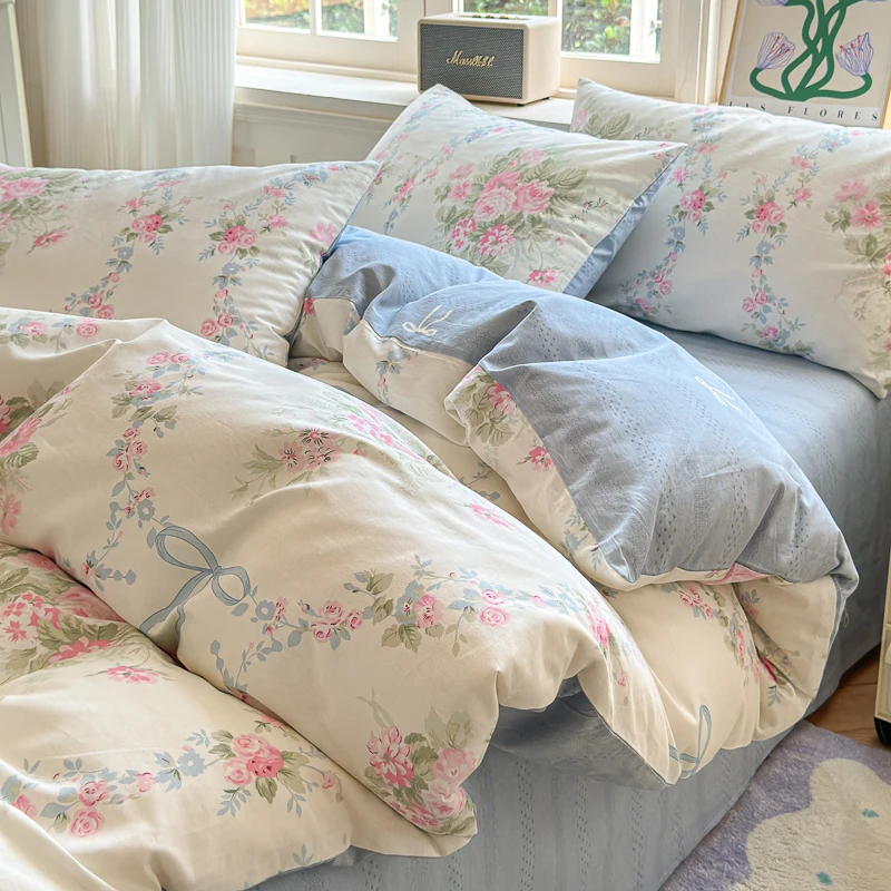 3pc 100% Cotton Duvet Cover Set,no fill,Elegant Floral Soft Breathable And Skin-friendly, Single Queen Size for Bedding Set