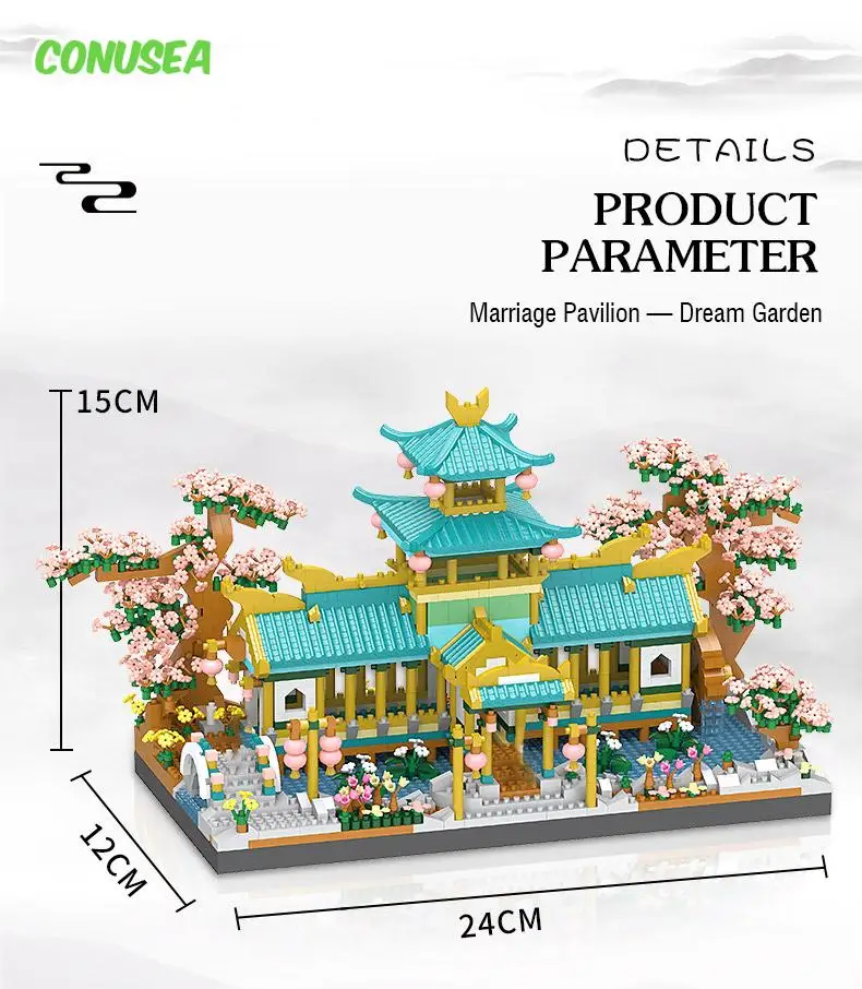 2350Pcs Micro Building Block Dream Garden Marriage Pavilion Chinese Architecture Mini Brick Assembling Toys Birthday Gifts Kids