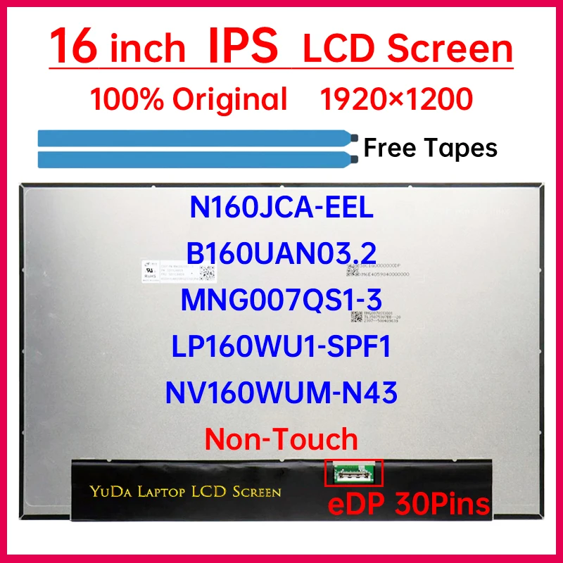 Tela LCD de 16 polegadas NV160WUM-N43 MNG007QS1-3 N160JCA-EEL B160UAN03.2 LP160WU1-SPF1 Painel de Substituição de Matriz de Display Não Tátil
