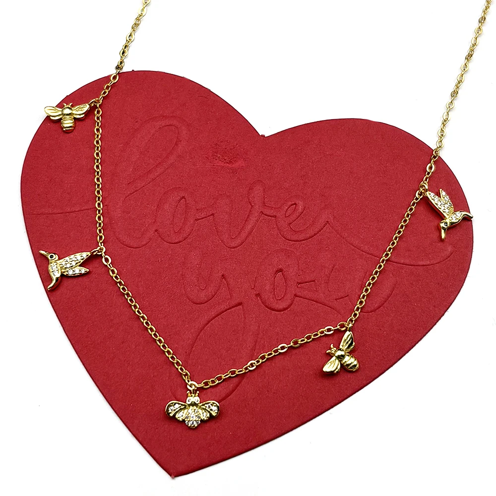 

Hummingbird Bee Luxury Elegant Chain For Women Girl 925 Sterling Silver Nature Pendant Necklace Women Holiday Jewelry Gift