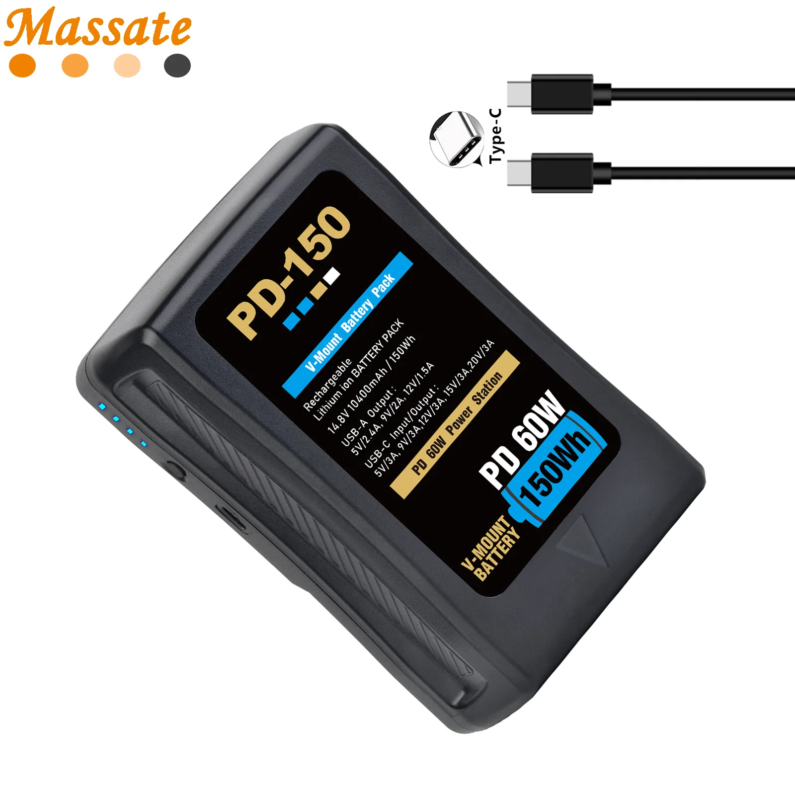 PD-150 150Wh V-Mount Battery 14.8V 10400mAh PD 60W with Type-C Cable for Sony Camcorder Broadcast Video Camera Video Light