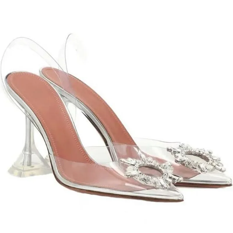 Big size 44 45 décolleté da donna eleganti scarpe a punta con strass tacchi alti scarpe da sposa con tacco trasparente décolleté con tacco a spillo