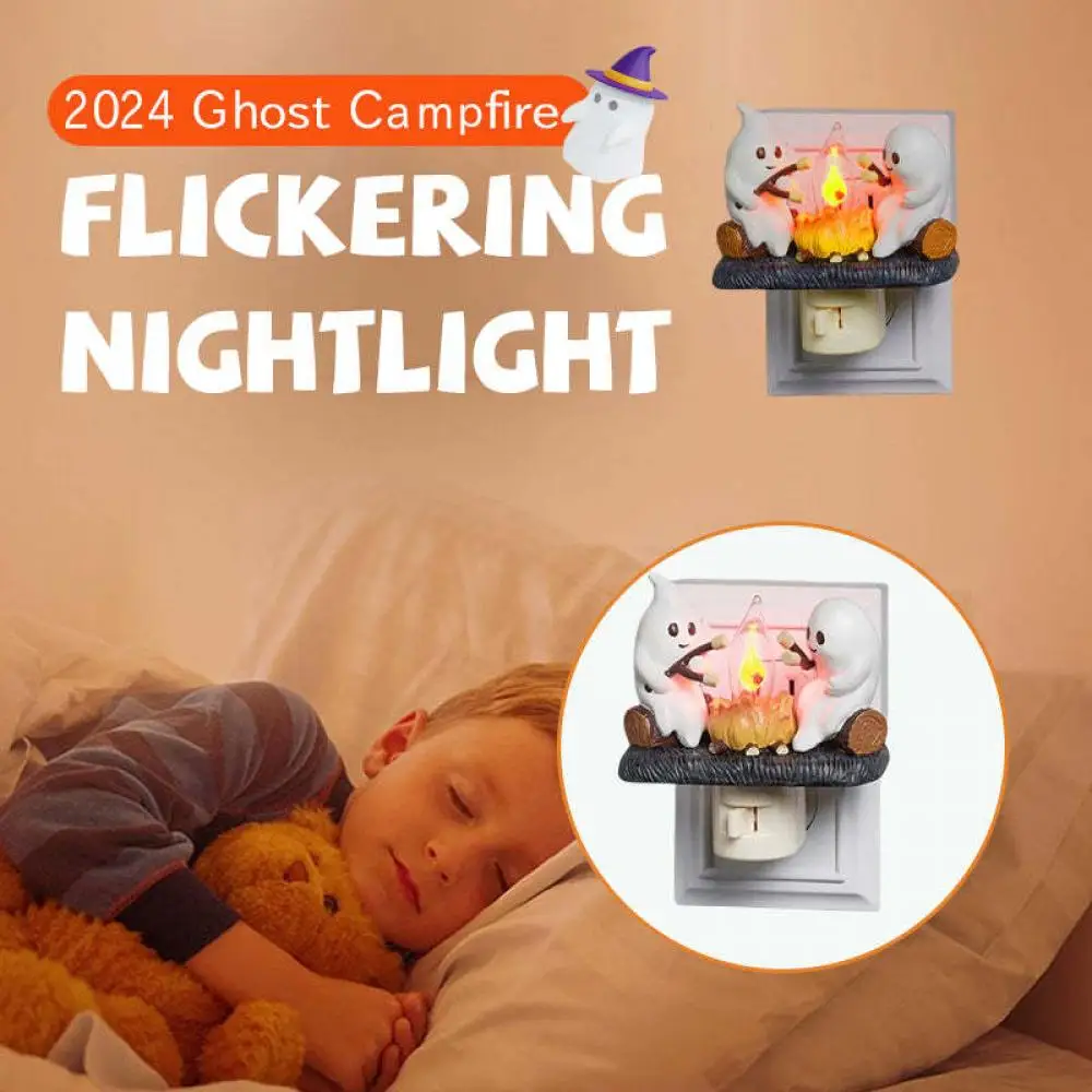 Ghost Bonfire Night Light, Decoração de Halloween, Decoração de Casa, Plug, Engraçado, Bonito, Chip Design, Novo, UE, EUA, Reino Unido, 2024