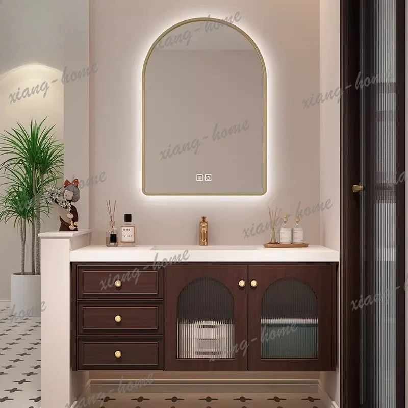 YJ Narrow Retro Bathroom Cabinets Shelves Furniture Sink Corner Bathroom Cabinets Mirrors Wood Furniture Ванная Комната MH40YSG