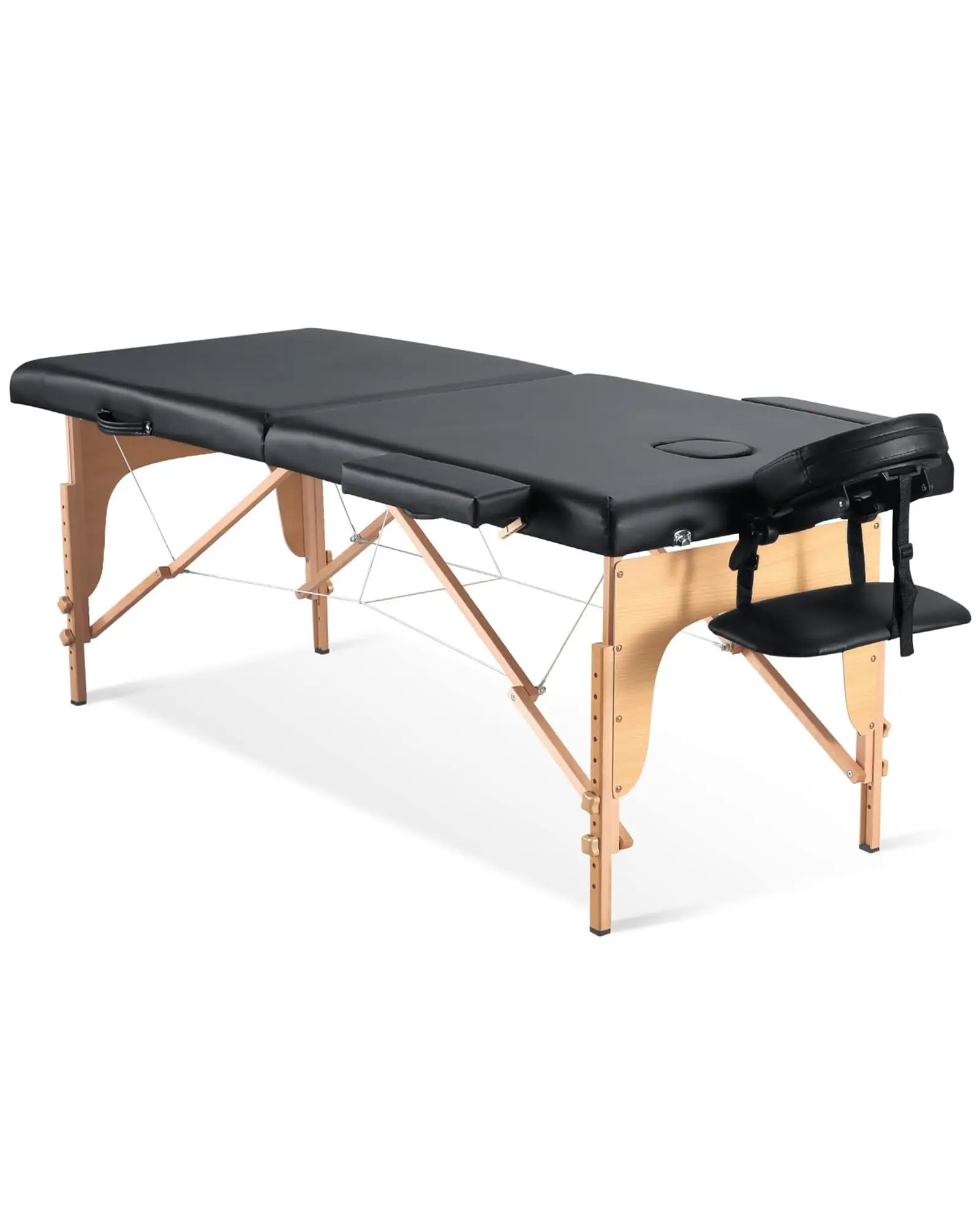 Massage Table Portable Massage Bed Lash Spa Bed Tattoo Face Cradle Bed Height 35Inch Adjustable 2 Fold with Bag - Black