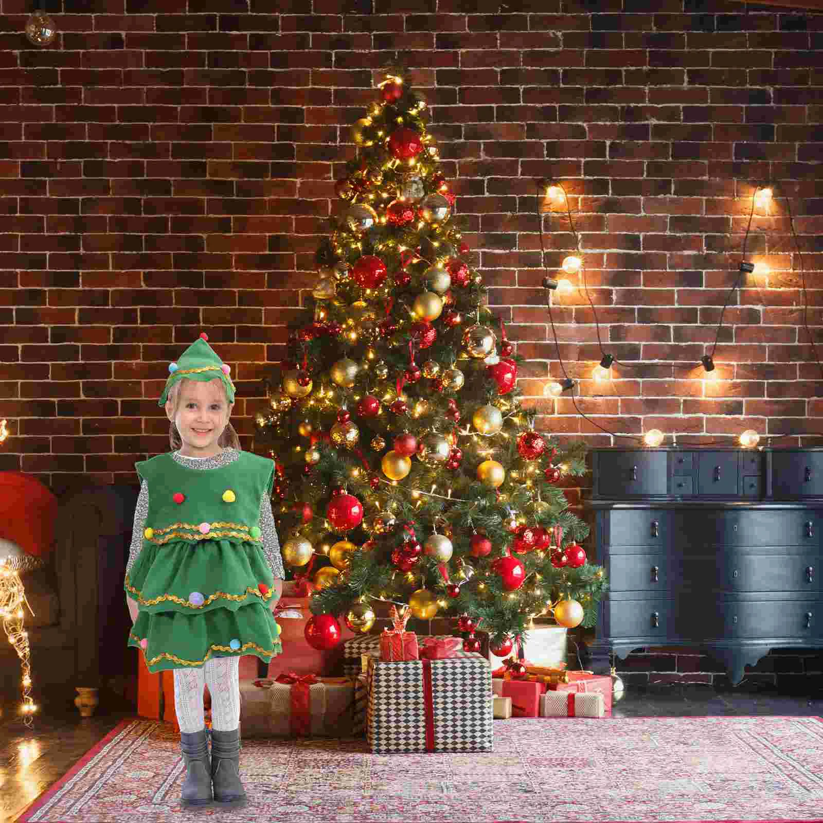 Children Cartoon Stage Show Costumes Girls Halloween Outfit Christmas Tree Hat and Dress Kids Knight