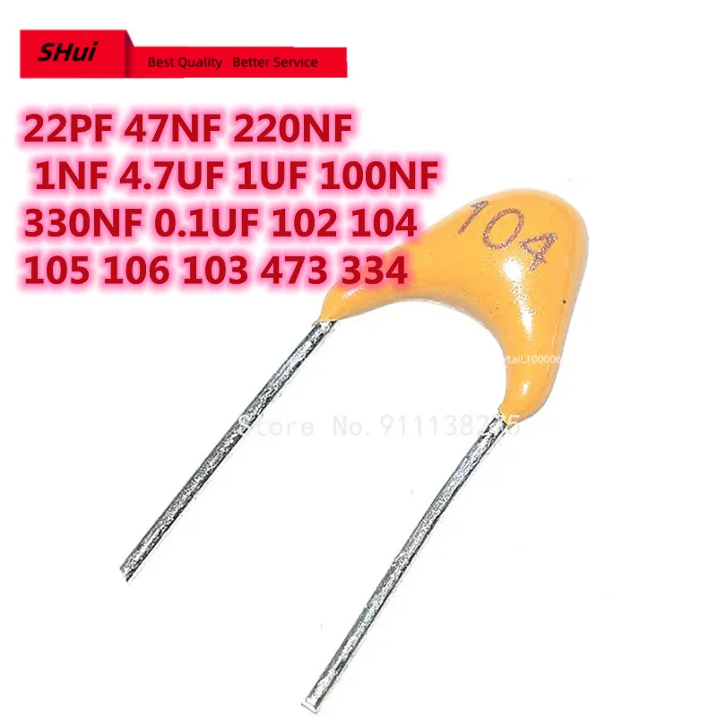 100Pcs 50V monolithic ceramic capacitor 10PF ~ 10UF 22PF 47NF 220NF 1NF 4.7UF 1UF 100NF 330NF 0.1UF 102 104 105 106 103 473 334