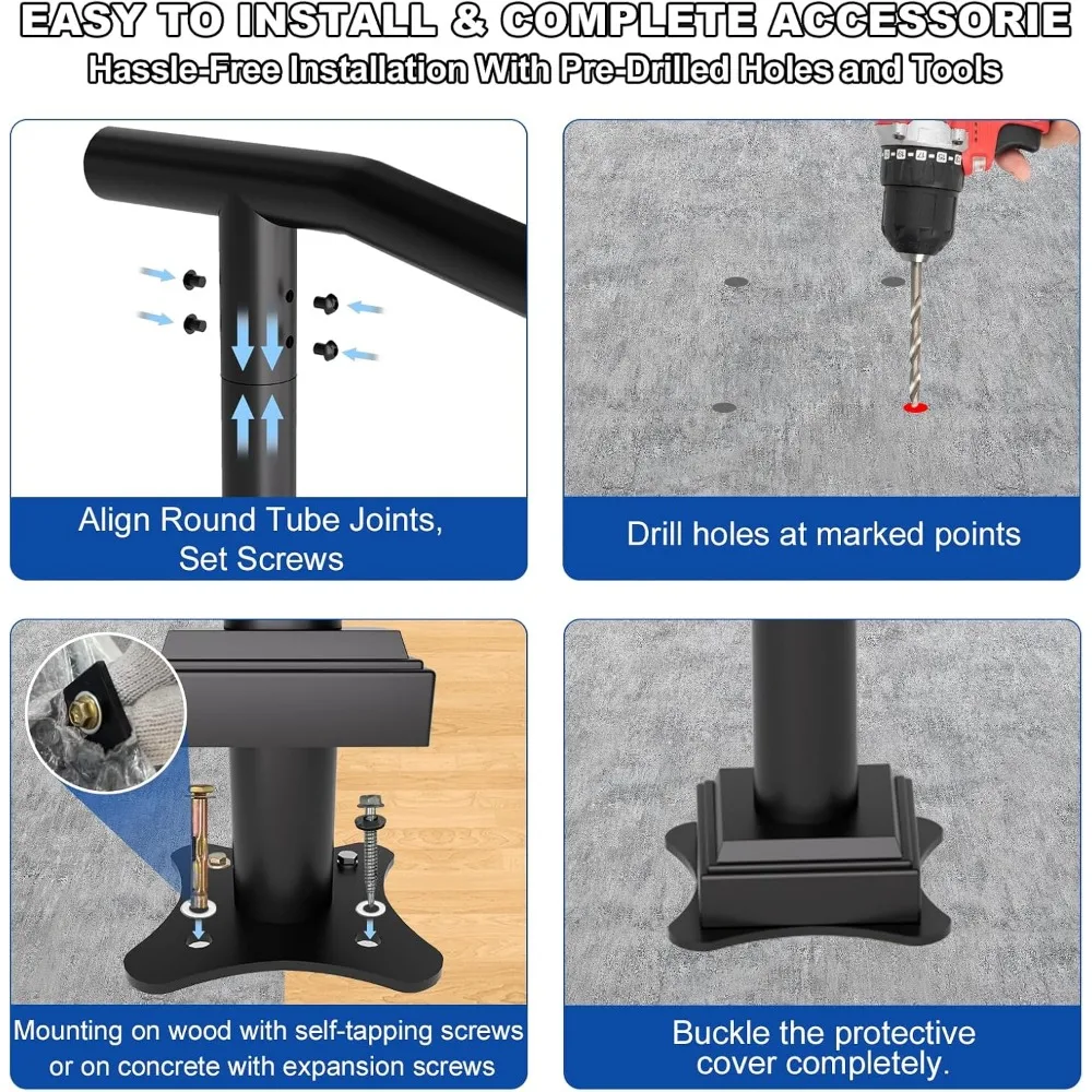 درابزين الدرج الخارجي DIY - درابزين من الحديد المطاوع لـ 1-3 خطوات، مجموعة سهلة التركيب متضمنة #6